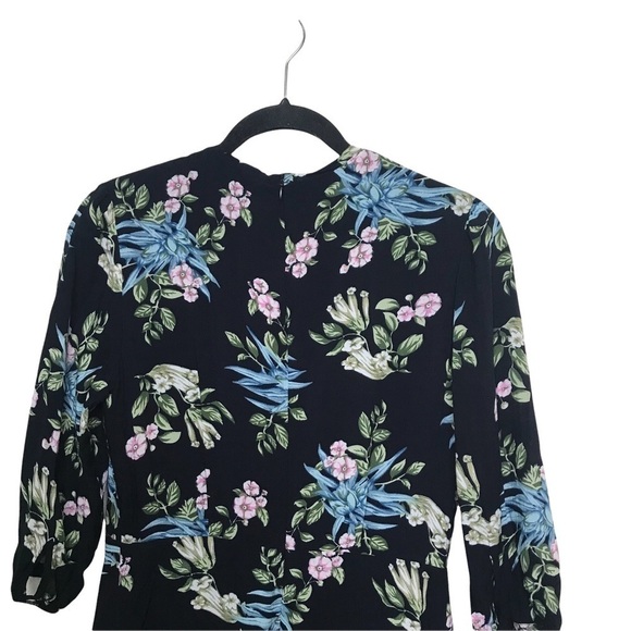 27 Miles Mailbu Black Floral V Neck Dress With Ruffle Trim Hem - Picture 5 of 8